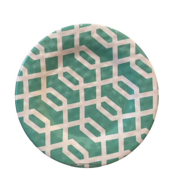 THE SPRING SHOP Melamine Dinner Plate Set of 4 Aqua & White Abstract Design NEW - Picture 8 of 8
